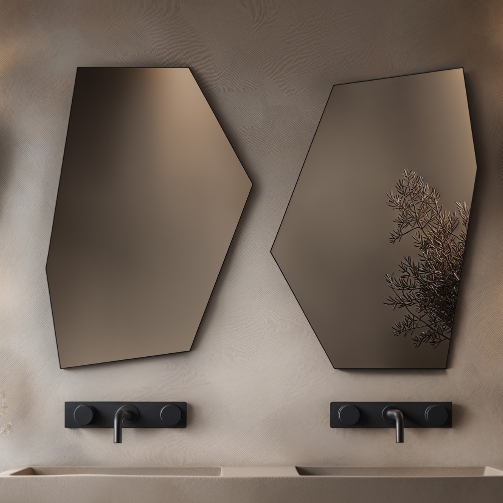 Origins Living Oslo Black 550 x 800mm Irregular Hexagon Mirror Lifestyle 1